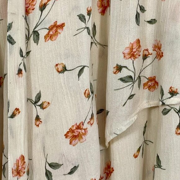 NWOT American Eagle Floral Tiered Ruffle Tie Waist Midi Skirt Cream Size S - Picture 11 of 14